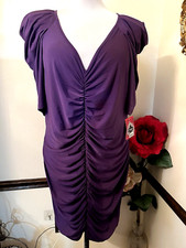 NWT TRIXXI DRESS LOW V-NECK 3/4 PUFF SLEEVE RUCHED FRONT JUNIORS PLUS 3X PURPLE