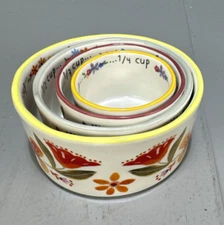 Ceramic Measuring Cups Bowls Natural Life Nesting Set of 4 Floral Theme