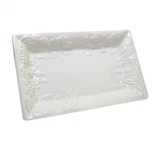 Over And Back White Embossed Grapes Serving Bowl Rectangular 13.5"