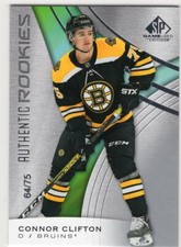 2019-20 UD SP GAME USED TRUE ROOKIE RC CARD /75 CONNOR CLIFTON - BRUINS HOT !!!