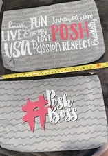 PERFECTLY POSH 2) Gray & PINK Canvas POSH ZIPPER BAG-12” Make Up Bag Consultant