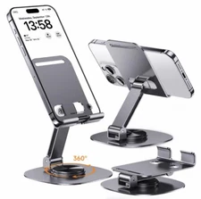 Phone and Tablet Stand, Adjustable Swivel Holder with 360 Degree Rotating Base