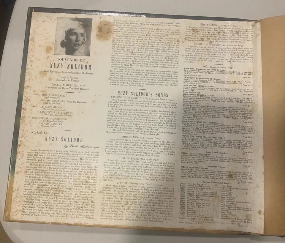 Suzy Solidor, 78rpm Album of 3 - Souvenirs Decca A-701 - Image 2 of 4