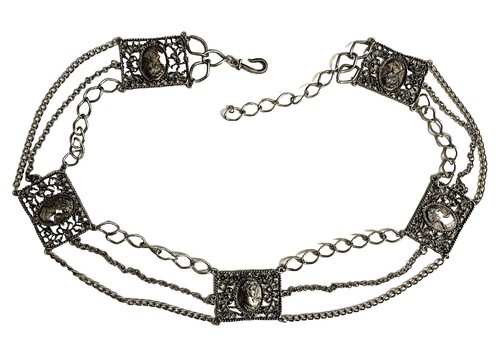 Silver Tone Chunky Chain and Metal Mesh Belt Vintage  display picture 2