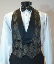 Gold Feather Brite Backless Vest w/ Pre Tied Bow Tie and Pocket Square