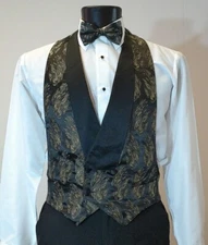 Gold (Feather Brite) Backless Vest w/ Pre Tied Bow Tie and Pocket Square