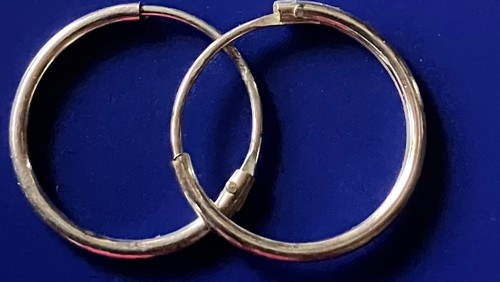 Vintage 925 Sterling Silver 1/2" 1mm Hollow Hoop Earrings 0.4 Grams ~ J24 - Picture 3 of 5