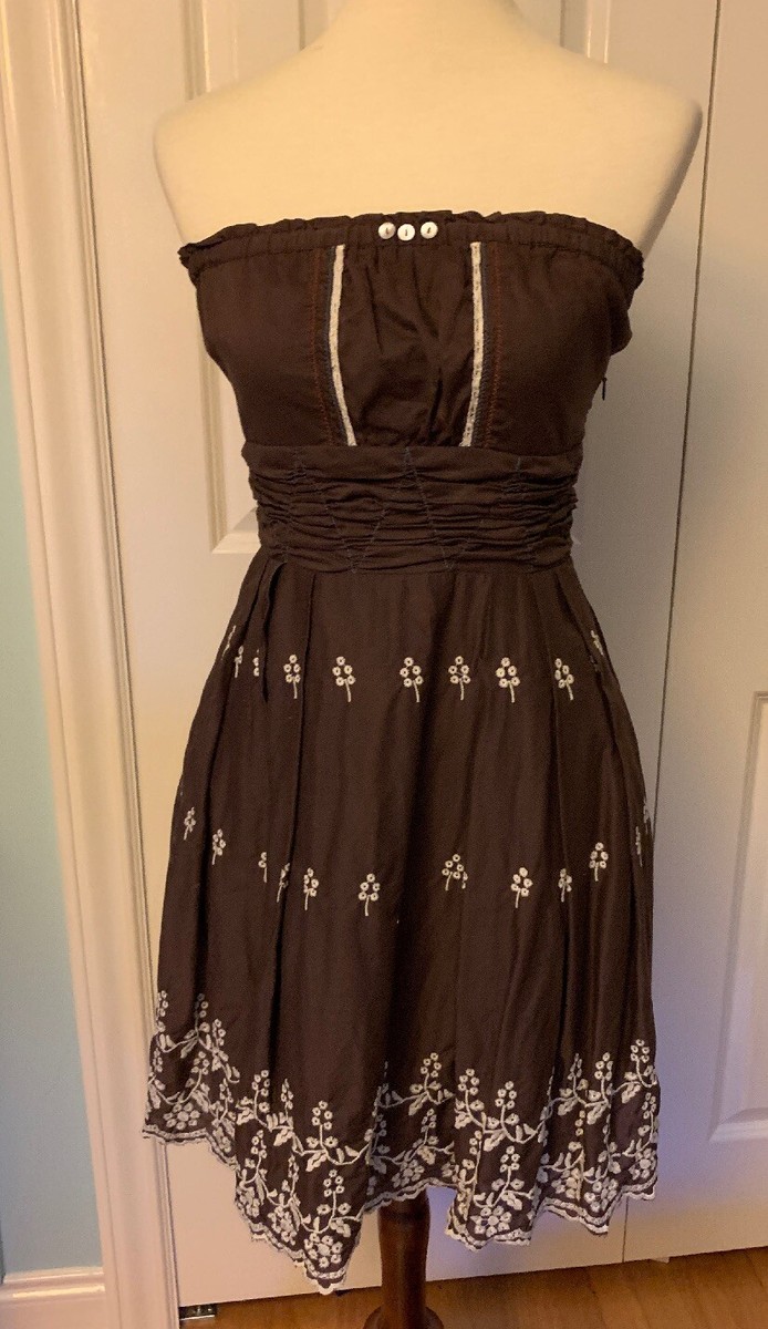 anthropologie brown strapless dress Brown Ribbed Long Sleeve Wrap Dress