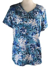 Dickies Scrub Top Women Sz LARGE V-Neck Short Sleeve 3 Pockets Sleeve Zip Pocket