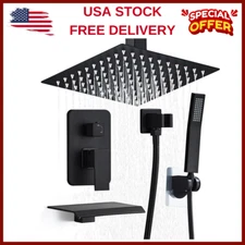 Regaderas Para Baño Modernas Grifo De Ducha Lluvia Negro Mate Pared 3 Mezclador