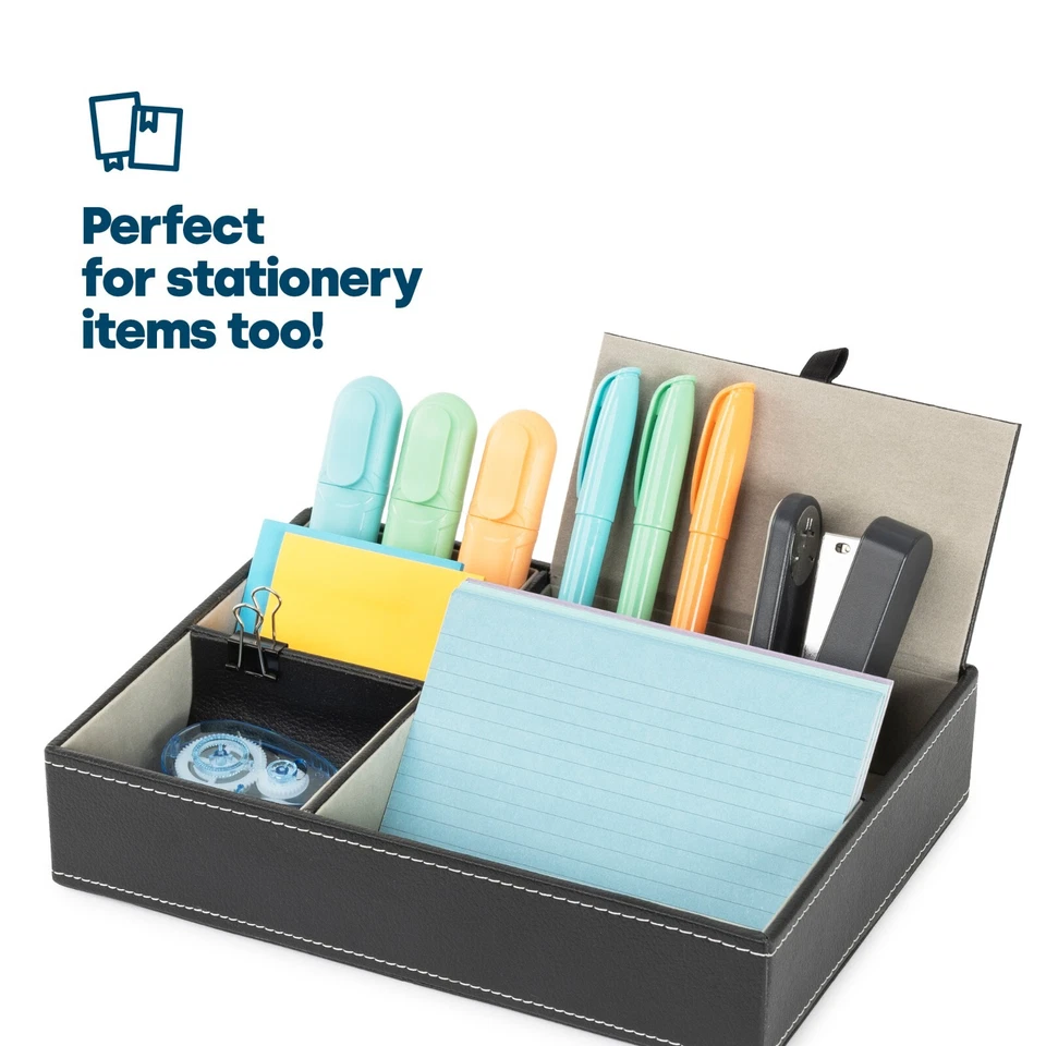 5 Compartment Storage Box Leather Valet Textured Tray Organiser Wallet Jewellery - Image 4 of 4