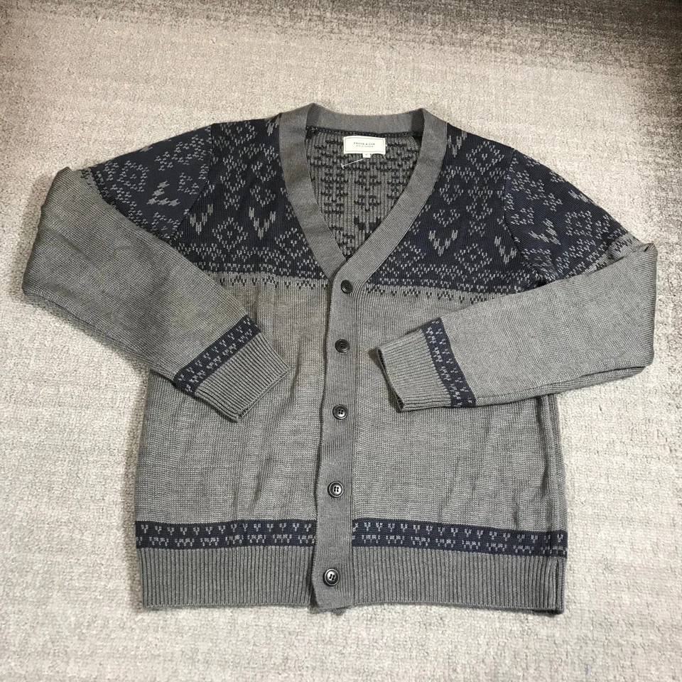 Cardigã Frank & Oak Suéter Masculino Médio Ilha Justa Cinza Azul Lã Casual - Imagem 2 de 4