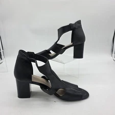 Clarks Deva Heidi Shoes Womens Size 10M Black Leather Block Heel Strappy Sandals