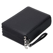200 Slots Colored Pencil Organizer - Deluxe PU Leather Pencil Case Black