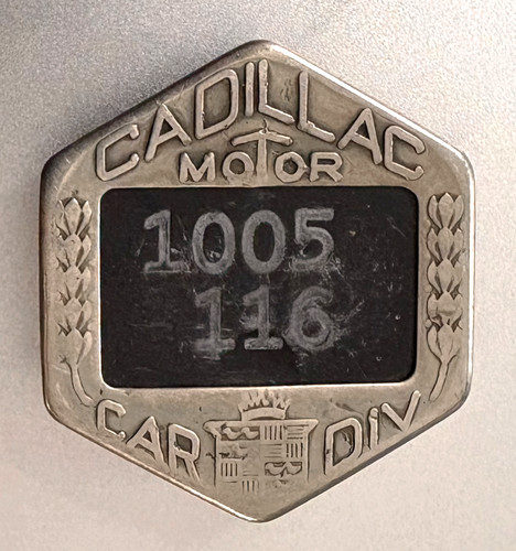 Vintage CADILLAC MOTOR CAR DIVISION Employee ID Badge; Pre-WWII Emblem