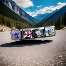 Stitch Angel Italian Charms Lilo Pink  Hearts Friend 9MM SET OF FOUR