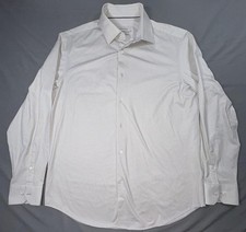 Bugatchi Dress Shirt Mens L White Geometric Regular Fit Stretch Long Sleeve