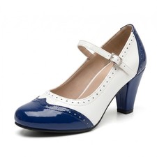 Women's Mary Jane Oxford Pumps, Two Tone Black and White Wingtip Brogue...