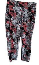 Pop Fit Stella Floral Cropped Leggings W/Pockets Black Coral White Plus 4XL