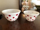 Vintage McKee (2) NESTING BOWLS Glass Red POLKA DOT Bell Mixing Bowls- 7" and 6"
