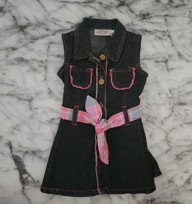 BB31-Carter's Denim Dress Dark Wash With Pink Belt 18 Month