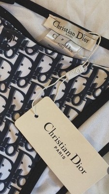 Christian Dior Logo Print Bikini Set Black White Adjustable Strap