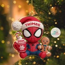 Personalized Spiderman Ornament 2025 Custom Kids Christmas Tree Decor Gift  3.5 