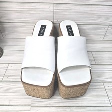 White Platform Cork Mules Women Sz 6 Super Stacker Chunky Heels Festival Boho