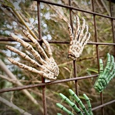 Hand-Painted Green and Natural Skeleton Hand Hair Clips