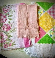 Vintage 70’s Pink Bath Towel Lot Set Of Three [1641]
