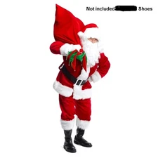 Merry Christmas Santa Claus Costume Suit 5pc Set Adult Cosplay Party Outfit Gift
