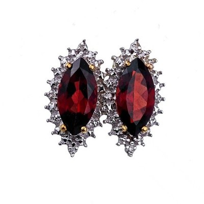 9 kt Granat Diamant Gold Ohrstecker natürliche Edelsteine 5,8 kt Punze Geschenk