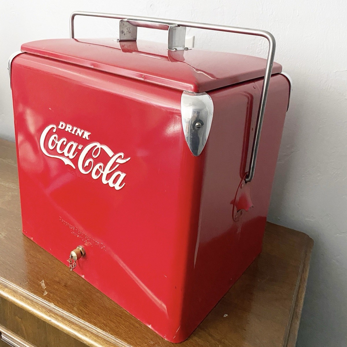Vintage Coca Cola Red Action Metal Cooler Box Koolatron Ice Chest