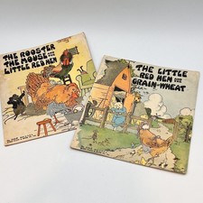 2 Vtg Childrens Books Little Red Hen Rooster Mouse Grain of Wheat Farm