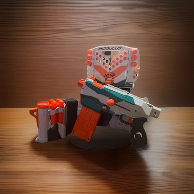 NERF Modulus Tri-Strike Dart Gun loaded