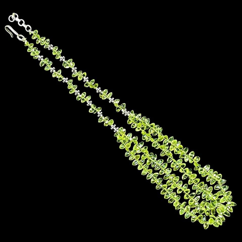 Natural Peridot Beads Necklace Multi Strand Faceted Briolette Gemstone Jewelry - Image 4 of 4