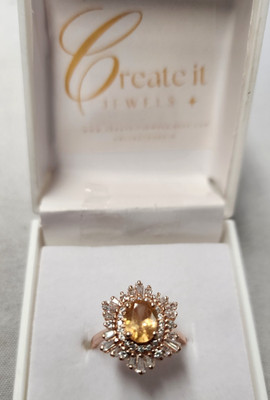 Create It Jewels Rose GoldPlated Art Deco Morganite Ring sz 7.25 Sterling Silver