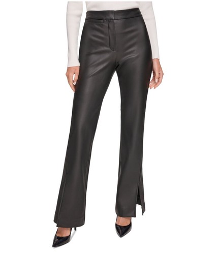 DKNY Womens Faux Leather Flared Casual Trouser Pants