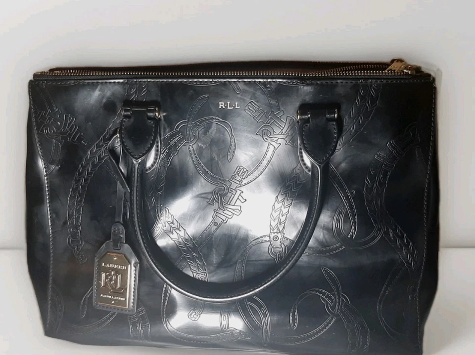 Bolso Cartera Ralph Lauren Negro Charol Doble Asa Foto 2 de 4