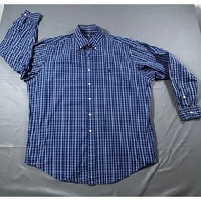 Ralph Lauren Yarmouth Mens 17 34/35 Blue Plaid Cotton Button Down Long Sleeve