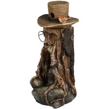 31" Tree Stump Face Fountain with Led Light and Bird House