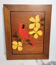 VTG Handmade Wood Inlay Marquetry Cardinal Wall Hanging 11.5" x 14.5" Thornhill
