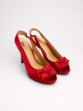 Fioni Night Women s Size 6.5 Red Satin Slingback Peep Toe Heels Bow Dress Shoes