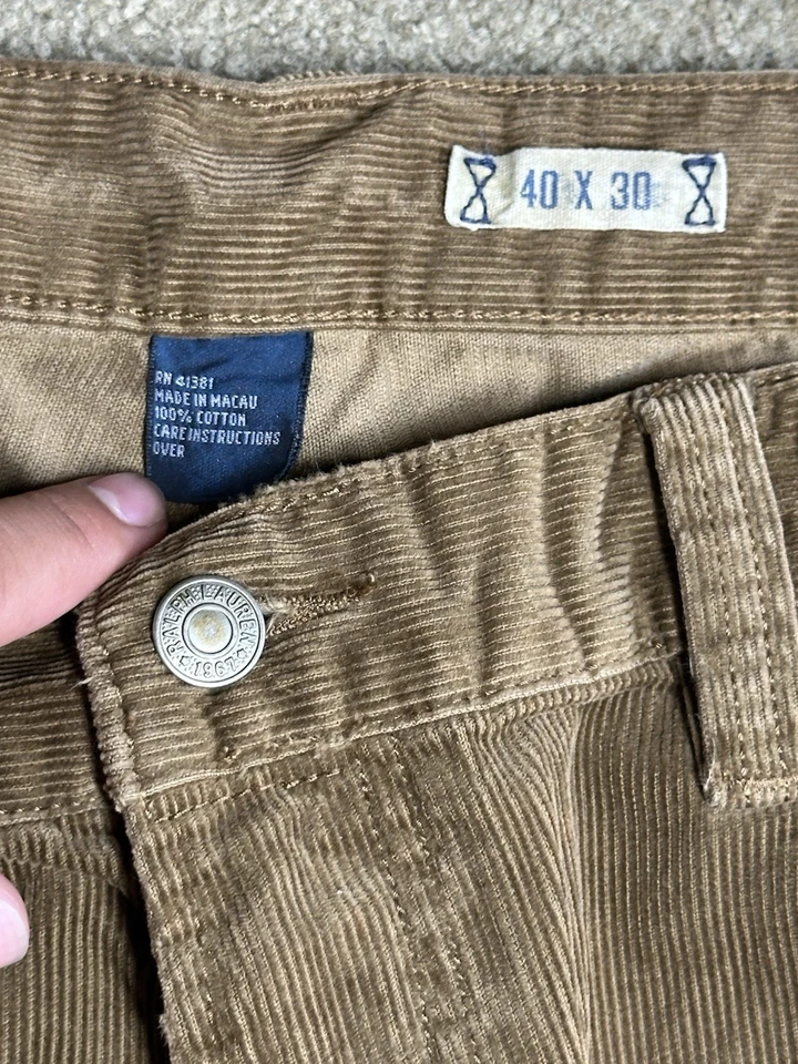 Pantalones de pana Polo Ralph Lauren para hombre 40x30 marrón tostado calce clásico cordones elásticos Foto 4 de 4