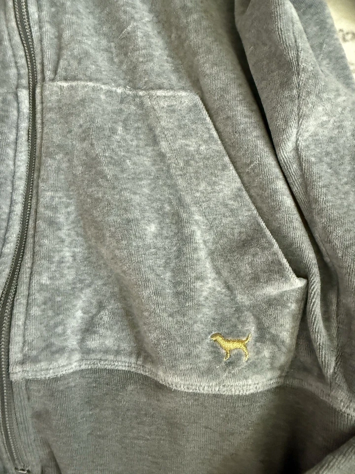 VS PINK Y2K Vintage Gris Terciopelo Cremallera Phi Beta Rosa Foto 2 de 4