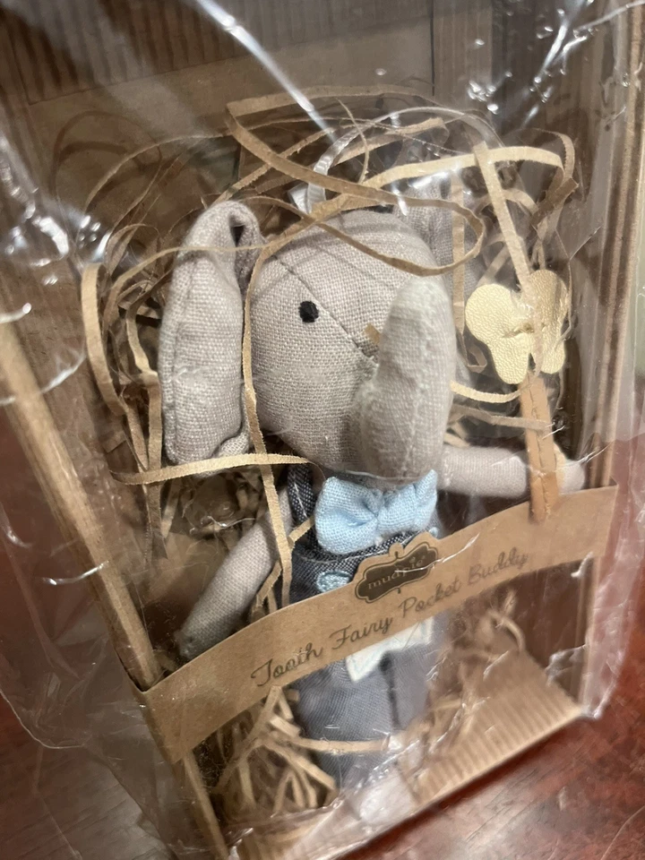 Mud Pie Mini Tooth Fairy Elephant Pocket Buddy Blue Bow Tie New in Package - Image 3 of 4
