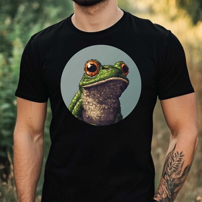 Mens Frog as Pixel Art Motif Cotton T-Shirt Size XS to 5XL