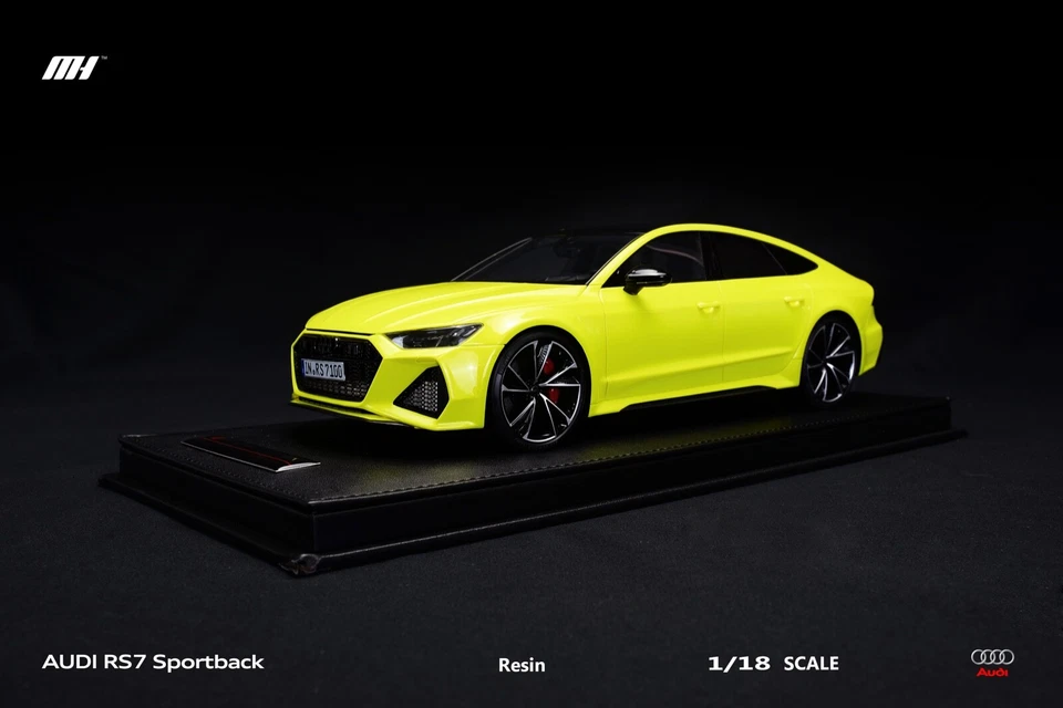 1/18 MotorHelix Audi RS7 de 2020 en base de cuero amarillo fluorescente 99 piezas Foto 3 de 4