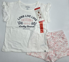 Girls Size 6 Lucky Brand 2-Piece Short Set T-Shirt Summer Outfit White / Pink