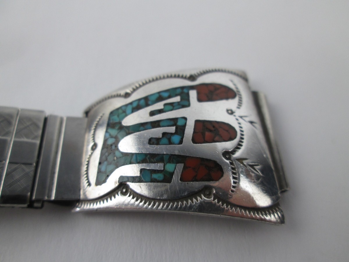 Navajo Nakai Native American Sterling Turquoise Coral Watch 